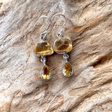 Silver - Citrine and Orange Calcite Earrings