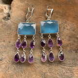Silver - Amethyst and Chalcedony Earrings