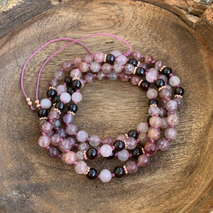 Rose Quartz, Garnet & Strawberry Quartz Adjustable Mala