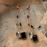 Silver - Smokey Quartz, Green Amethyst, Peridot, Garnet and Amethyst Earrings