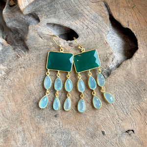 Silver - Chalcedony and Green Onyx Earrings