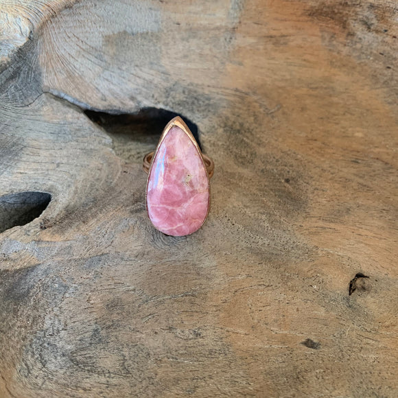 Rhodochrosite Teardrop Ring in Rose Gold