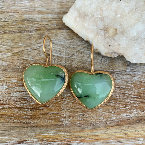 Heart Shape Chrysoprase Gold Plated Earrings