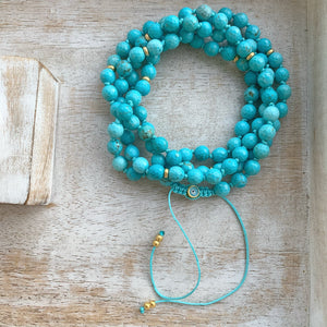 Mediterranean Turquoise Adjustable Mala with Eye of Protection Guru Bead 6mm