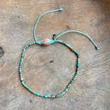 Silver - Turquoise Adjustable Beaded Bracelet