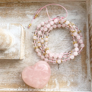 Rose Quartz & Clear Quartz Adjustable Mala