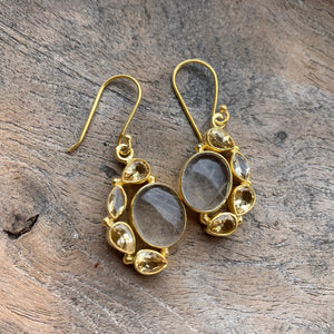 Silver - Rutilated Quartz And Citrine Earrings in Gold