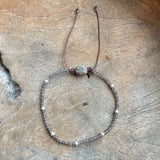 Silver - Smokey Quartz Adjustable Beaded Bracelet