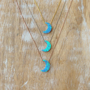 Silver - Opalite Crescent Moon Necklace Adjustable