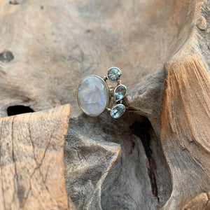 Silver - Moonstone And Aquamarine Ring in Gold