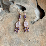 Silver -Amethyst and Rose Quartz Earrings