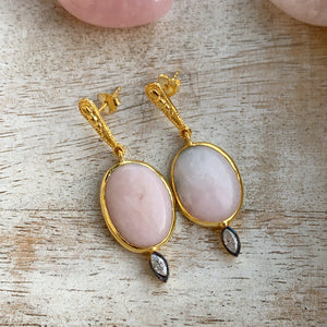 Silver - Pink Opal Earrings in Gold