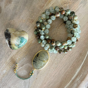 Prehnite & Green Opal Mala with Prehnite Guru Bead