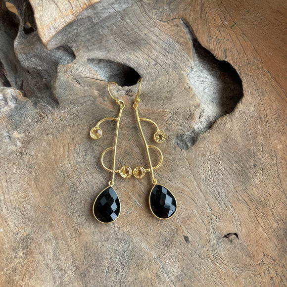 Silver - Citrine and Black Onyx Earrings