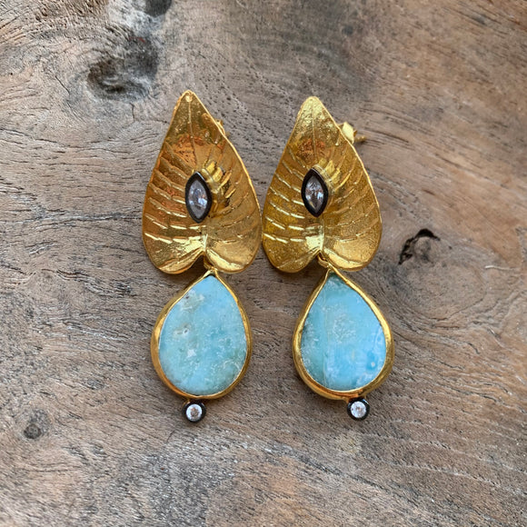 Silver - Lily Pad Larimar Earrings
