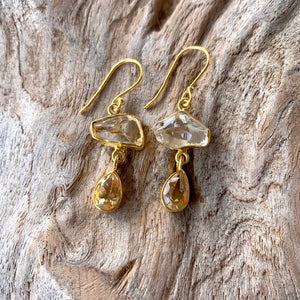 Silver - Citrine and Orange Calcite Earrings