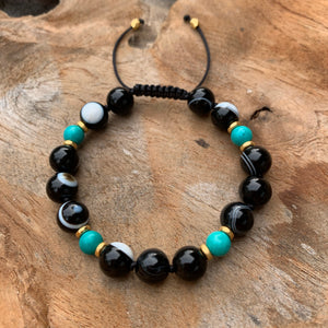 Botswana Agate & Turquoise Adjustable Beaded Bracelet