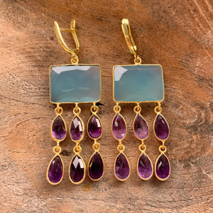 Silver - Amethyst and Chalcedony Earrings