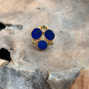 Silver - Lapis Lazuli and Peridot Ring in Gold