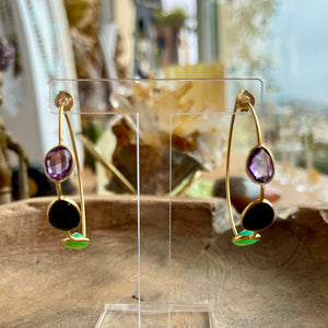 Silver - Amethyst, Black Onyx and Chrysoprase Earrings