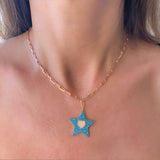 Silver- Turquoise Star and Heart Paperclip Chain Sterling Silver Necklace