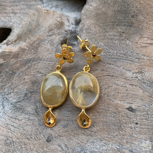 Silver - Rutilated Quartz Lili Earrings in Gold