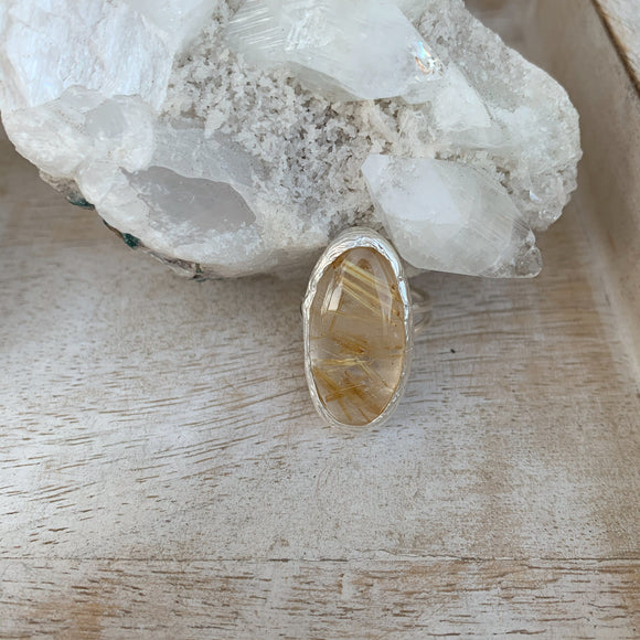 Oval Rutilated Quartz Ring in Silver