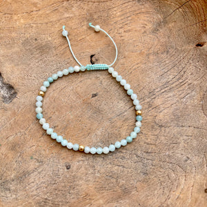 Gold - Aquamarine Adjustable Beaded Bracelet