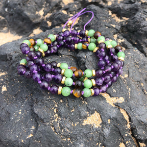 Amethyst, Jade & Tiger’s Eye Adjustable Mala 6mm