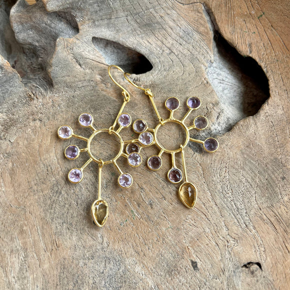 Silver - Amethyst and Citrine  Earrings