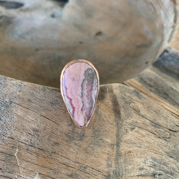 Rhodochrosite Teardrop Ring in Rose Gold