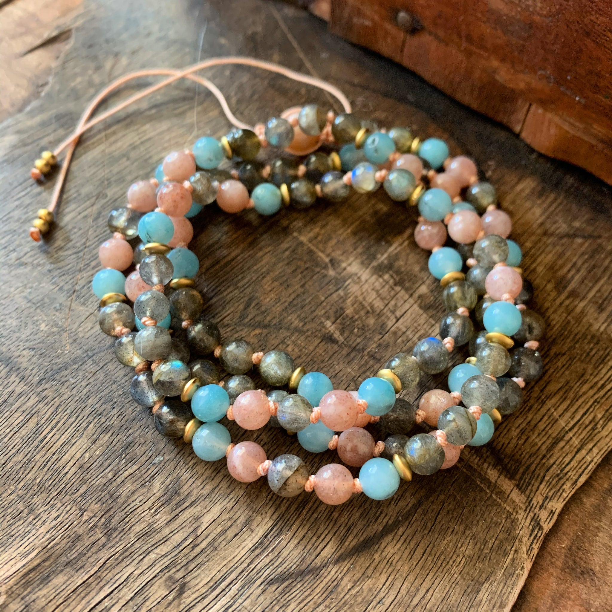 Amazonite, Labradorite & Sunstone Adjustable Mala 6mm – Rana Nader