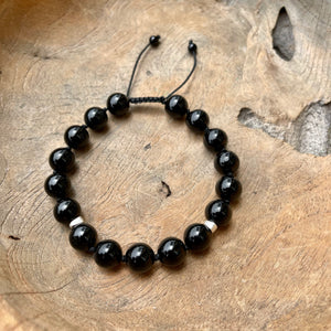 Black Tourmaline Adjustable Beaded Bracelet 10mm