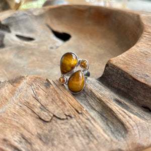 Silver - Citrine and Tiger's Eye Ring