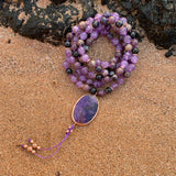 Purple Jade and Charoite Mala with Charoite Guru Bead