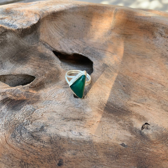 Green Agate Ring in Silver