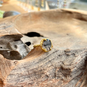 Tourmalinated Quartz Ring in Gold