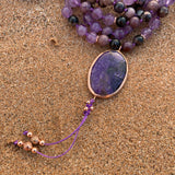 Purple Jade and Charoite Mala with Charoite Guru Bead