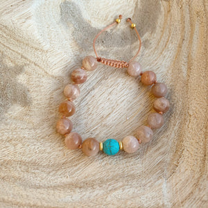 Sunstone and Turquoise Adjustable Beaded Bracelet 8mm