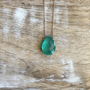 Silver- Chrysoprase Quartz Dainty Sterling Silver Necklace in Rose Gold